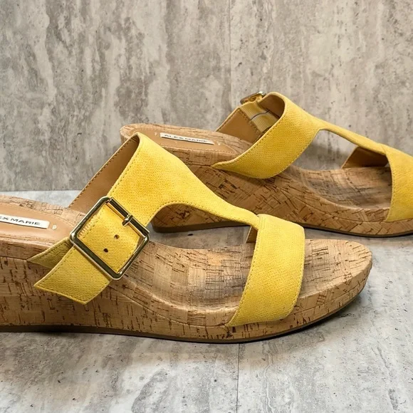 Alex Marie Issodore Lulu Zest Yellow Leather Wedge Heels Sandals 10M - Picture 8 of 11